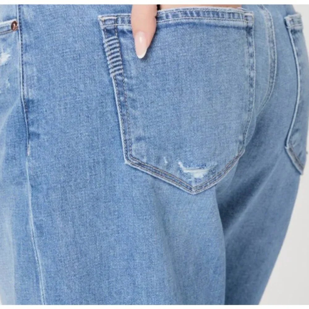 PAIGE Alexis Hi-Rise Barrel Leg Jean Exhibition Distressed Cropped Buttons Sz 28